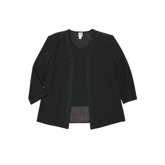 R&M Richards Jacket Tank Set 32W Black Sequins Trim Sheer Sleeves Holiday Party - Picture 4 of 13